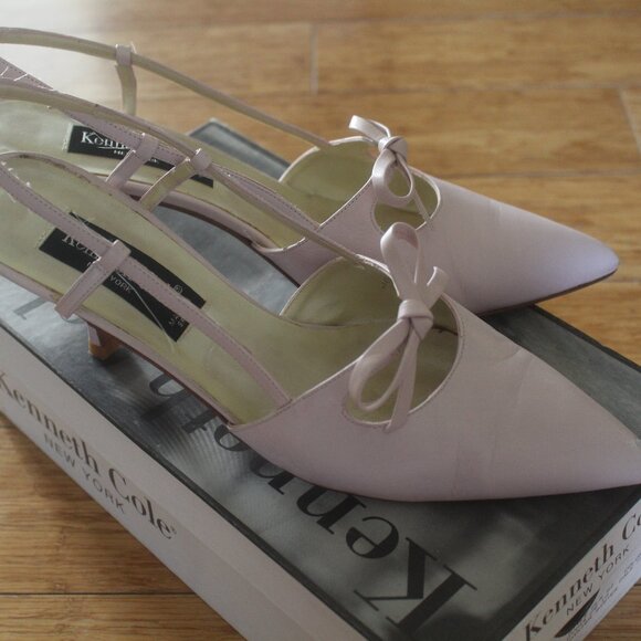 Kenneth Cole Vintage 1990s Ballet Light Pink Heels Pointy Toe Size 10 Bow Detail - Picture 4 of 4